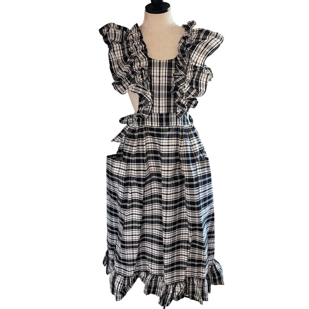 Mr. Blackwell Vintage Womens Taffeta Plaid Pinafore Black White One Size Rare